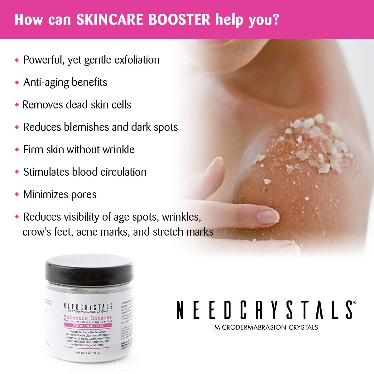 NeedCrystals Microdermabrasion Crystals 8 oz. / 227g. DIY Face Scrub. Natural Facial Exfoliator for Dull or Dry Skin Improves Acne Scars, Blackheads, Pore Size, Wrinkles, Blemishes & Skin Texture
