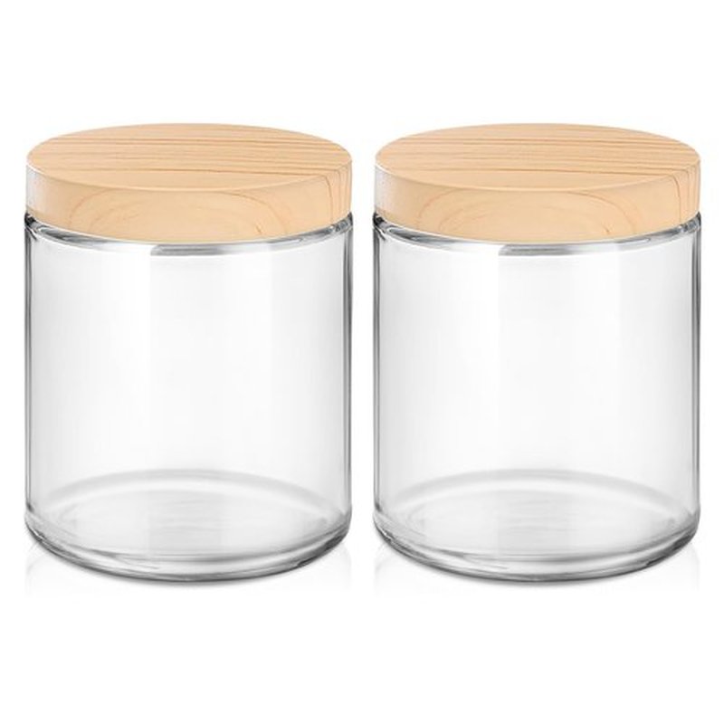 Small Glass Containers with Lids, 8 oz Glass Jars with Plastic Woodgrain Lids & Inner Liners, Reusable Travel Containers for Creams, Makeup, Lotion, Cosmetic - 2 pack