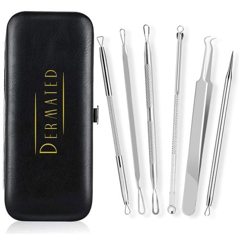[6 Pcs] 2024 Latest Pimple Popper Tool Kit | Stainless Steel Blackhead Remover with Leather Case & Mirror for Acne, Blackheads, Whiteheads, Face & Nose