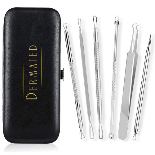 [6 Pcs] 2024 Latest Pimple Popper Tool Kit | Stainless Steel Blackhead Remover with Leather Case & Mirror for Acne, Blackheads, Whiteheads, Face & Nose