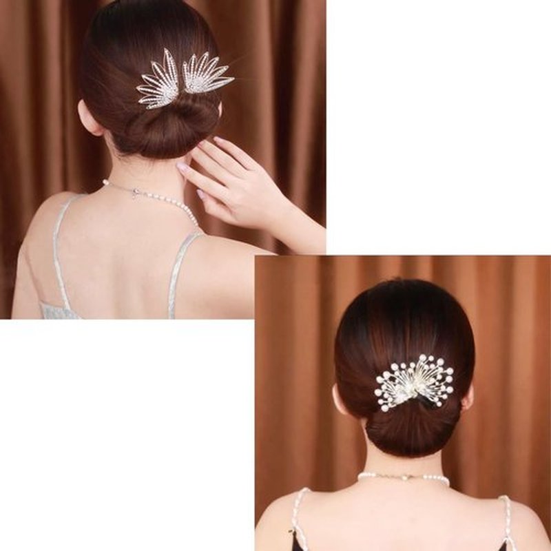 Ins Style Elegant Lazy Hair Curler, French Twist Hair Bun Maker, Lazy Flower Hairpin,Rhinestone Hand-Embroidered Flower Hair Accessory (2Pcs-Wings+Pearl)