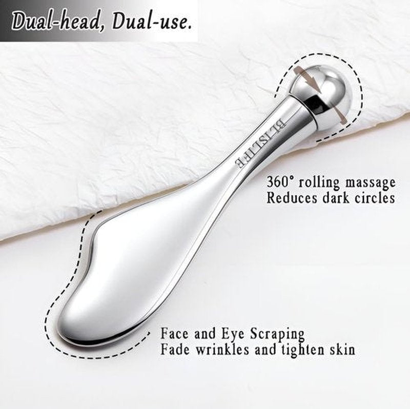 BLISLIFE Mini Eye Care Stick, Facial Roller to Eliminate Eye Puffiness, Lighten Wrinkles, Gua Sha Beauty Skin Care Tool, On-The-go Facial Care Massager for Women (Zinc Alloy)