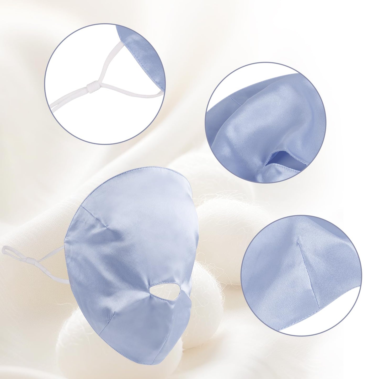 100% Silk Full Face Sleep Mask Double-Layer Silk Fabric Skin Care Lightweight 19 Momme Sun-Proof Sleeping Masks with Ear Hanging Elastic Strap for Women Men (Blue)