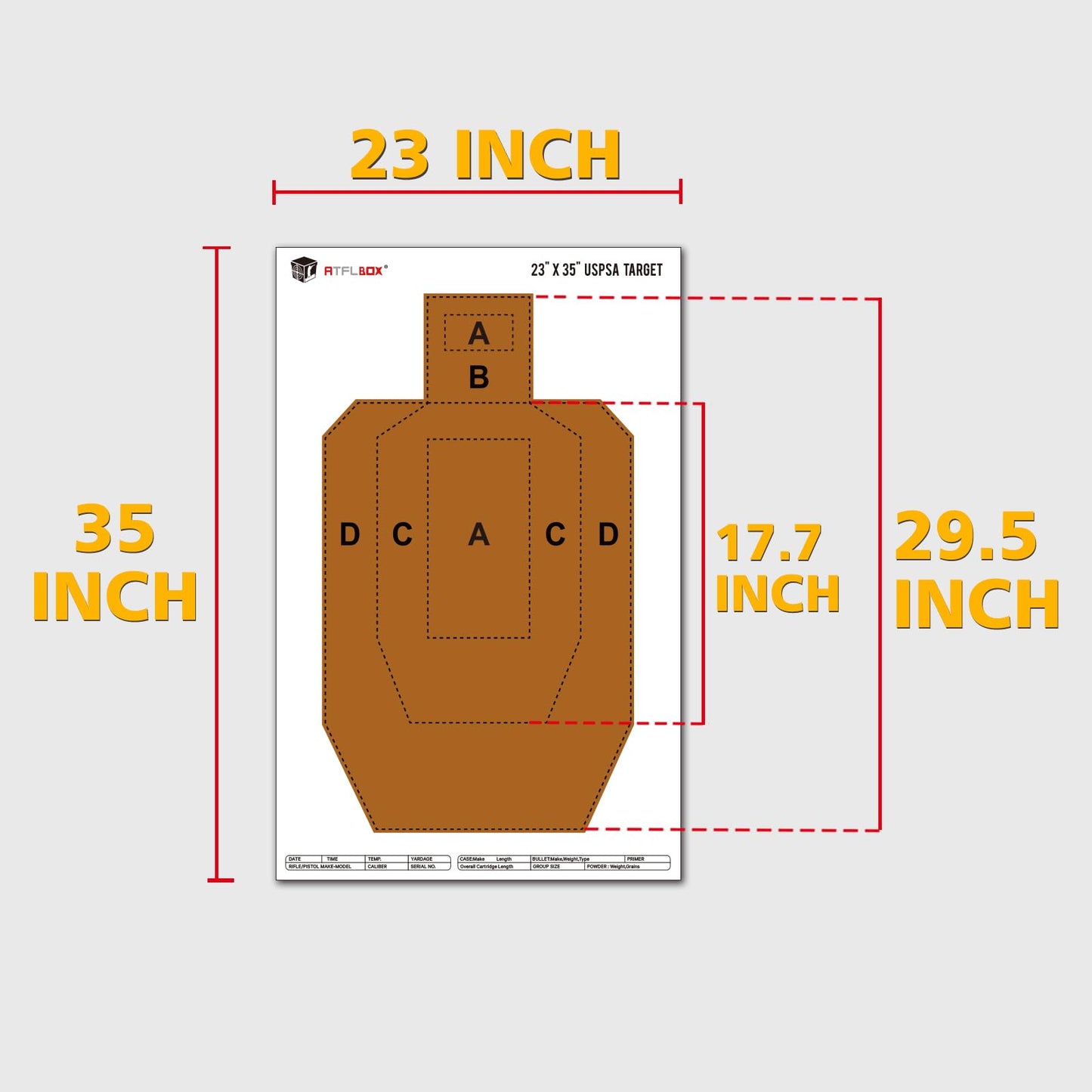 ATFLBOX 23" x 35" IPSC/USPSA Practice Paper Shooting Targets, Competition Torso Target, Paper Silhouette Shooting Target, Suitable for Pistol, Rifle, Handgun, shotgun shooting range training (50 PACK)