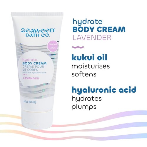 Seaweed Bath Co. Hydrate Body Cream, Lavender Scent, 6 Ounce, Nourishing Hand & Body Lotion Moisturizer for Dry Skin, with Sustainably Harvested Seaweed, Kukui Oil, Hyaluronic Acid, Shea Butter