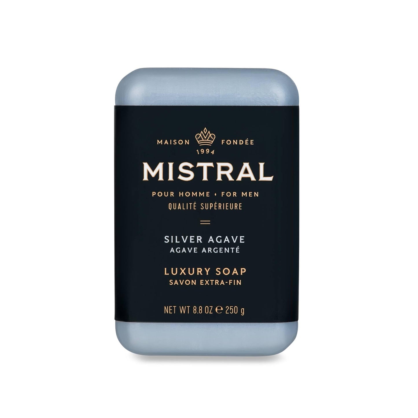 Mistral Silver Agave Luxury Bar Soap for Men, Natural Soap Bar, 8.8 oz