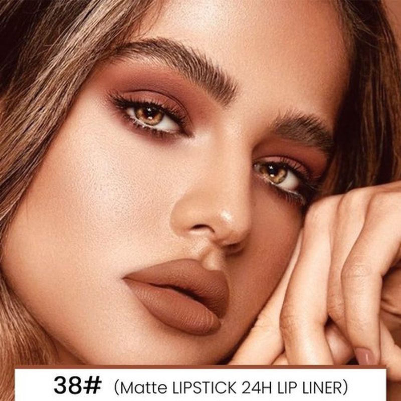 HHLTOH 2 in 1 Brown Velvet Matte Lip Liner and Lipstick Combination DNM Magic Lipstick Lip Stain 24 Hours Original Lip Liner Makeup Stain Long Lasting Waterproof Smudge Proof labial Lip Pencil Set38#