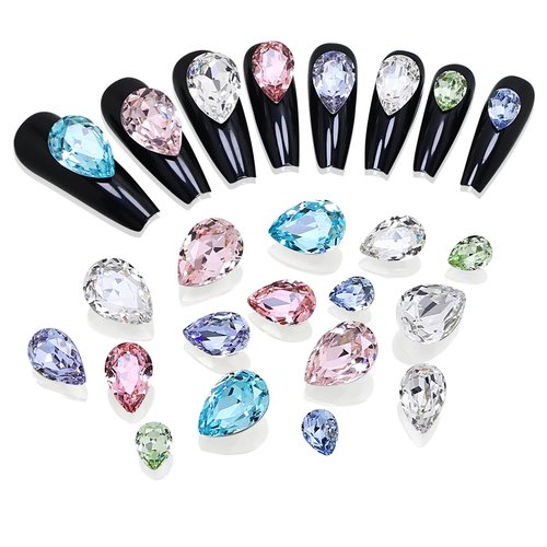 DONGZHOU 48Pcs Big Nail Rhinestone,3D Nail Charms Colorful Nail Diamonds K9 Glass Stones Sparkle Nail Beads,Rhinestones Nail Charms and Gems for Manicure Decoration DIY Crafts