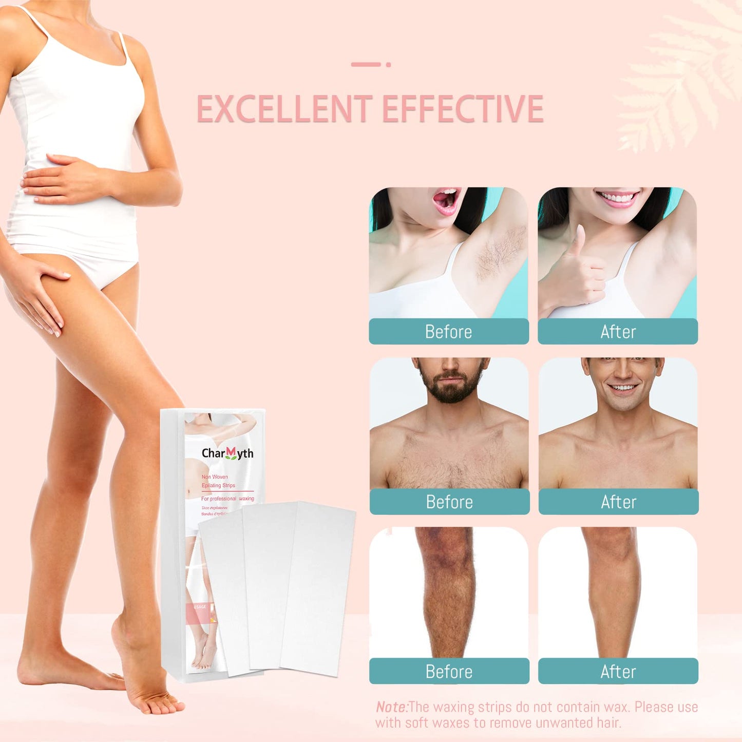 CharMyth Wax Strips Facial and Body Hair Removal Waxing Strips, Non-Woven Wax Strips for Women and Men Body Wax Strips, Wax Strips for Bikini Leg Eyebrow Face Hair Removal (250 PCS)