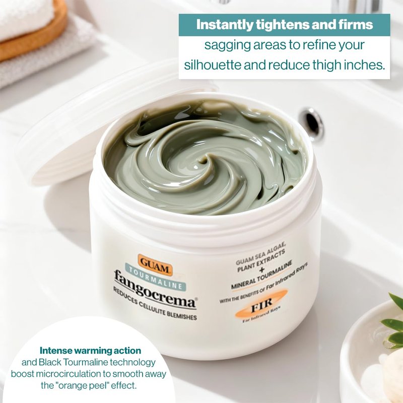 GUAM Fangocrema Anti-Cellulite Cream - Seaweed & Tourmaline FIR for Skin Tightening | 10.5 Oz Hot Gel with Caffeine for Firming & Contouring
