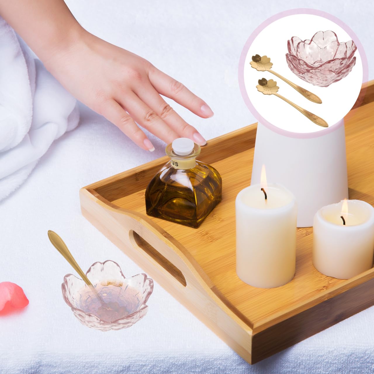 Gatuida 2 Sets Pink Glass Facial Mask Bowls with Metal Spoons Small Mixing Bowls for Face Mask Spa Essential Oil Salon Use