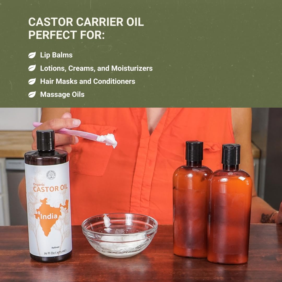 Nature Packaged Organic Castor Oil Direct From India - Cold Pressed Castor Oil For Face, Hair Growth, Eyelash Serum, Eyebrow - Skin and Face Moisturizer and Detox - Hexane Free 32oz