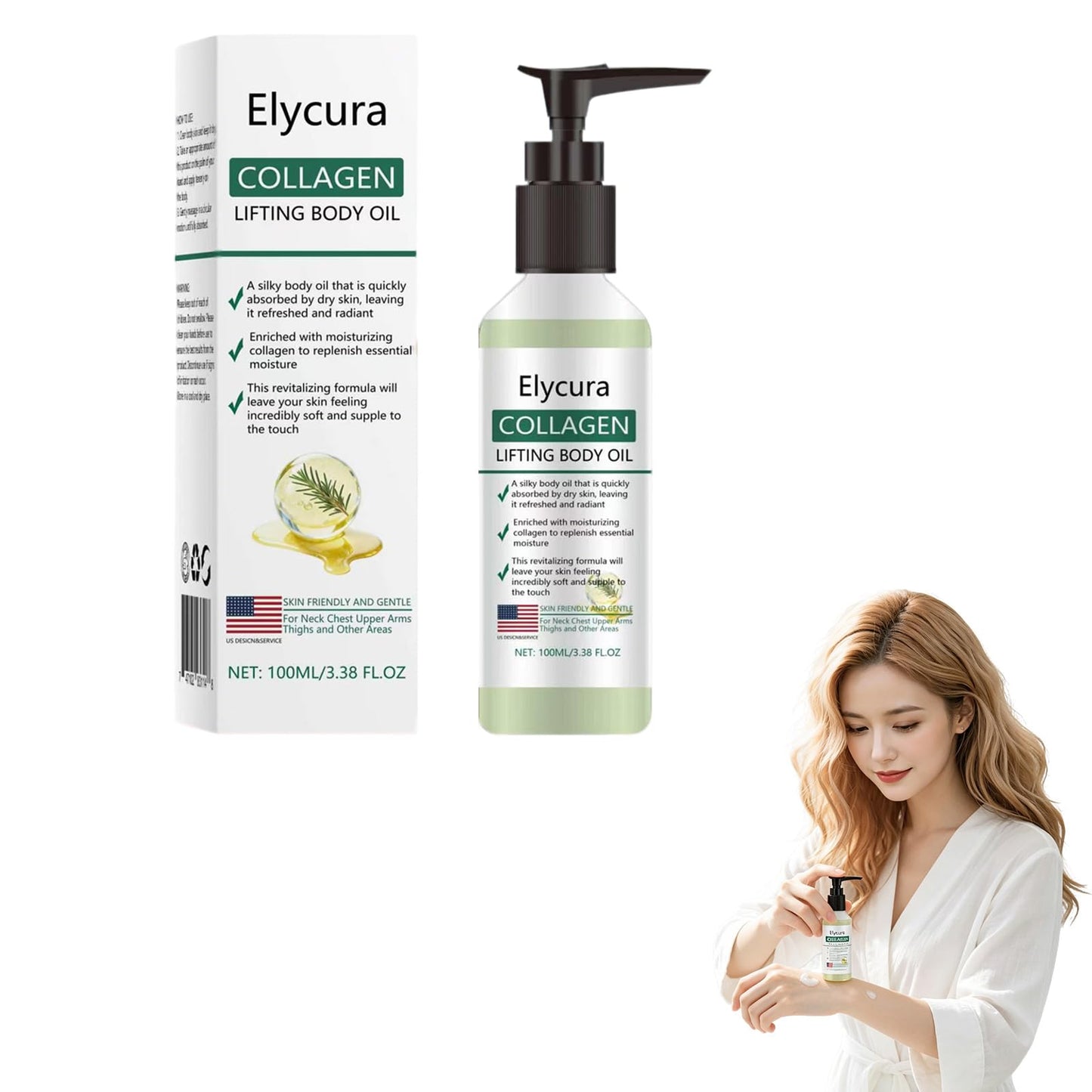 Lvjonya Collagen Lifting Body Oil,Elycura Hydrating Collagen Oil For Body & After Shower, Anti Aging Silk Body Oils for Women & Men Moisturizer,Lightweight Non-Greasy (1 Pcs)