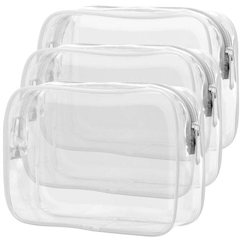 PACKISM Clear Makeup Bags - 3 Pack Quart Size Travel Bag TSA Approved Clear Travel Bags for Toiletries, Clear Cosmetic Bags Carry on Clear Toilety Bag TSA Approved Toiletry Bags, White Large