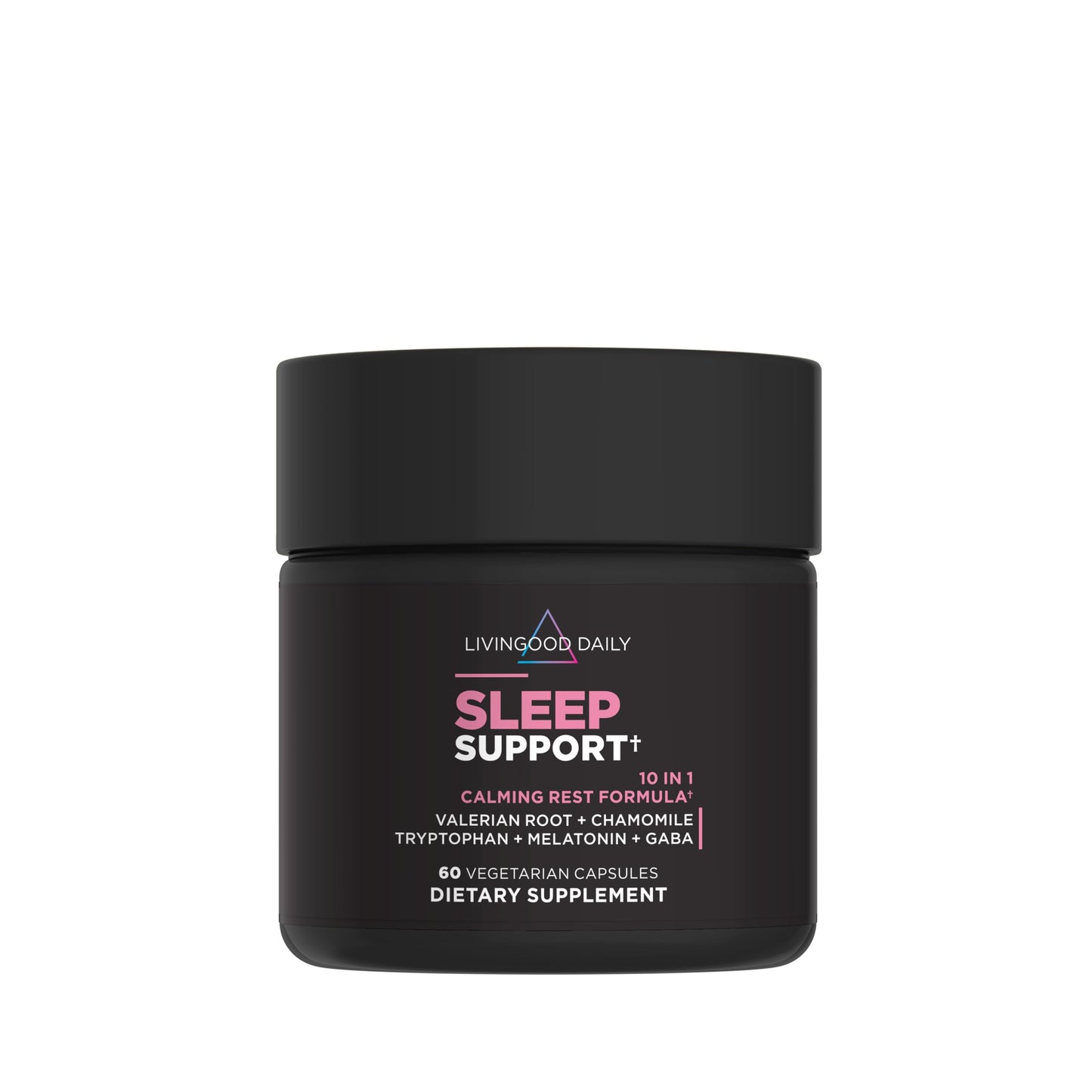 Livingood Daily Sleep Support Supplement, 10-in-1 Natural Sleep Aid with 5 MG Melatonin, Valerian Root, Chamomile, Tryptophan & GABA for Men & Women, Non Habit Forming, Gluten Free, Vegan, 60 Capsules