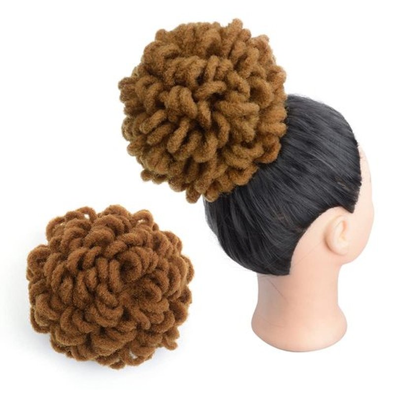 Yinmei Baibian Large Dreadlock Bun Drawstring Ponytail Hair Brown Petal Buns Dreadlocks Nu Locs Braids Bun Hairpiece Chignon Synthetic Clip in Hair Extensions for Black Women(30#)