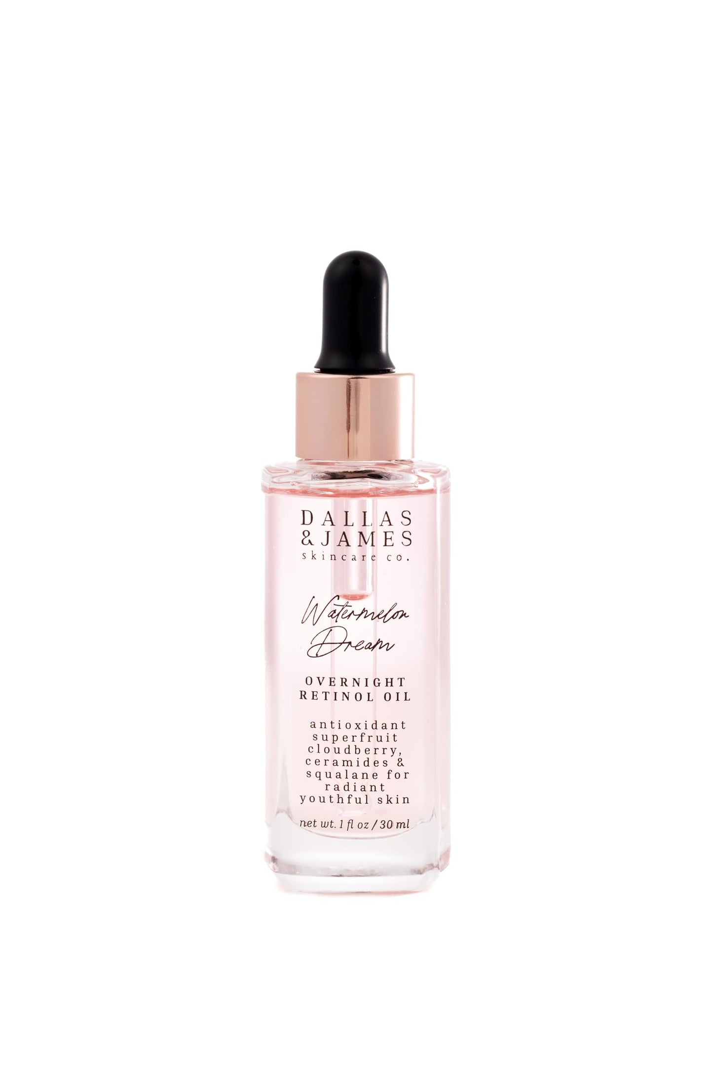 Dallas & James Skincare Co. Watermelon Dream Overnight Retinol Oil - .3% Retinol with Watermelon and Cloudberry, Ceramides + Squalane - Anti-Aging, Skin Smoothing Face Oil
