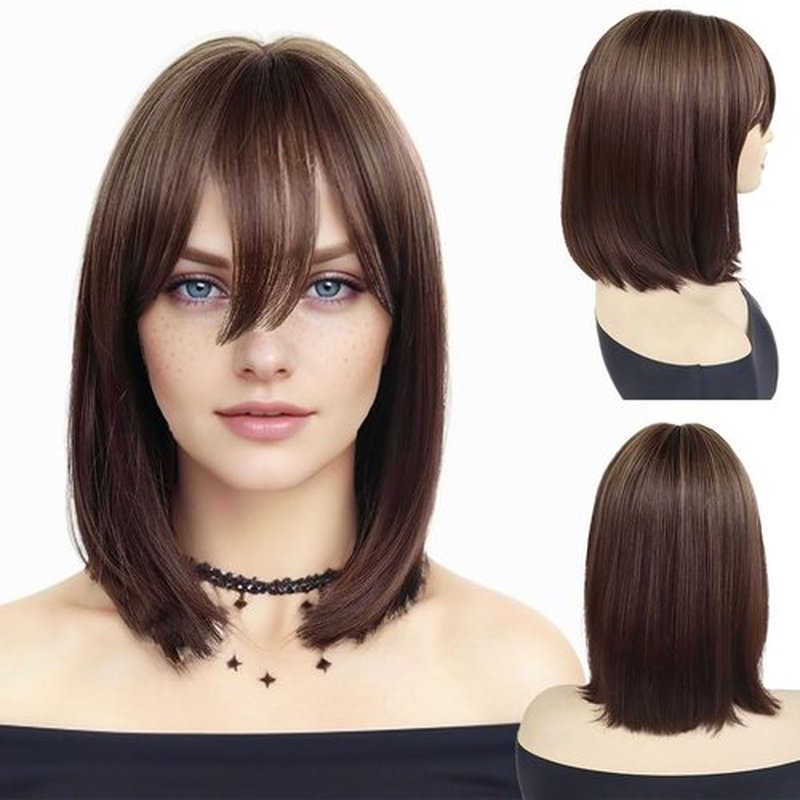 GNIMEGIL Mixed Brown Wigs for Women Short Bob Wig with Bangs Straight Hair Styles Deer Anime Cosplay Wigs Halloween Costume for Women