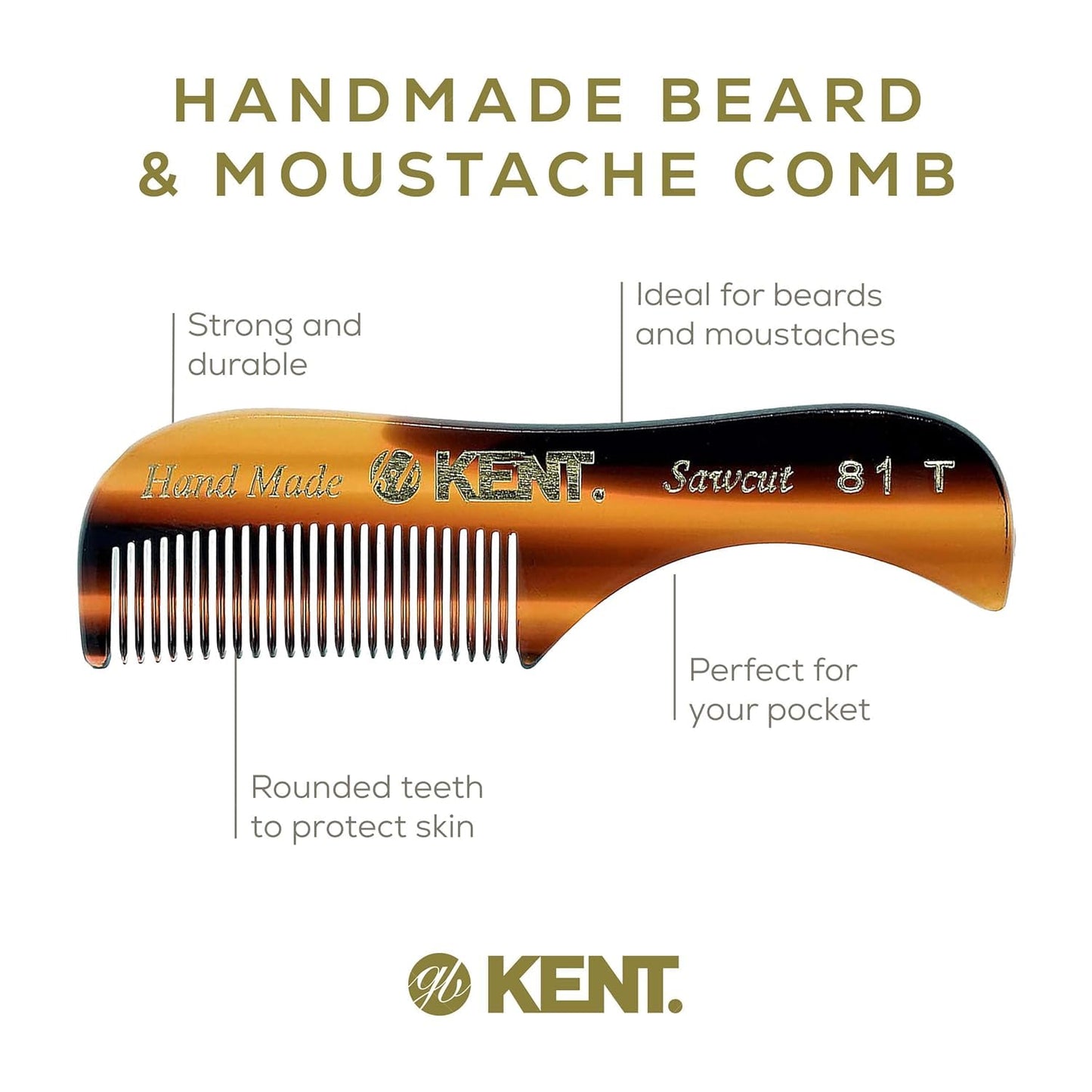 Kent 81T Beard & Mustache Comb Set - Travel-Friendly Grooming Kit Made in England