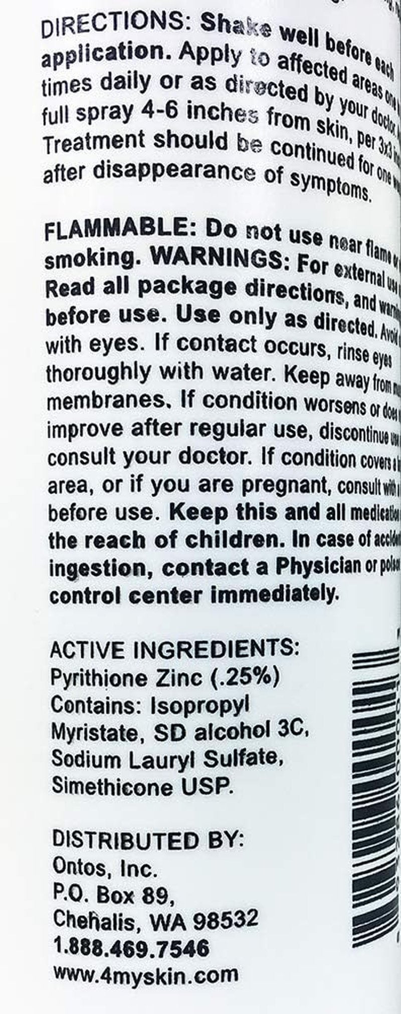 Zinc Spray 0.25% Pyrithione Zinc | Skin Soothing Treatment - 4 oz