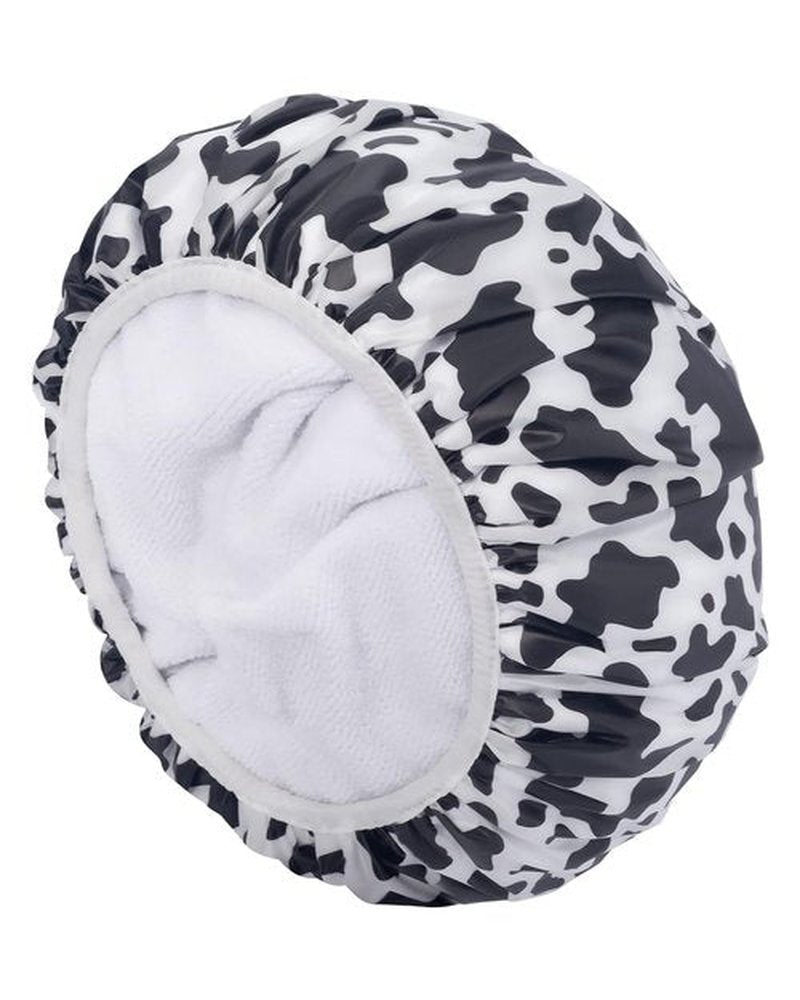 Auban Shower Cap, Shower Cap for Women Terry Cloth Lined EVA Exterior Reusable Double Layer Waterproof, Large Bath Hair Cap for All Hair Lengths, Hotel Travel Essentials Accessories Deep Conditioning