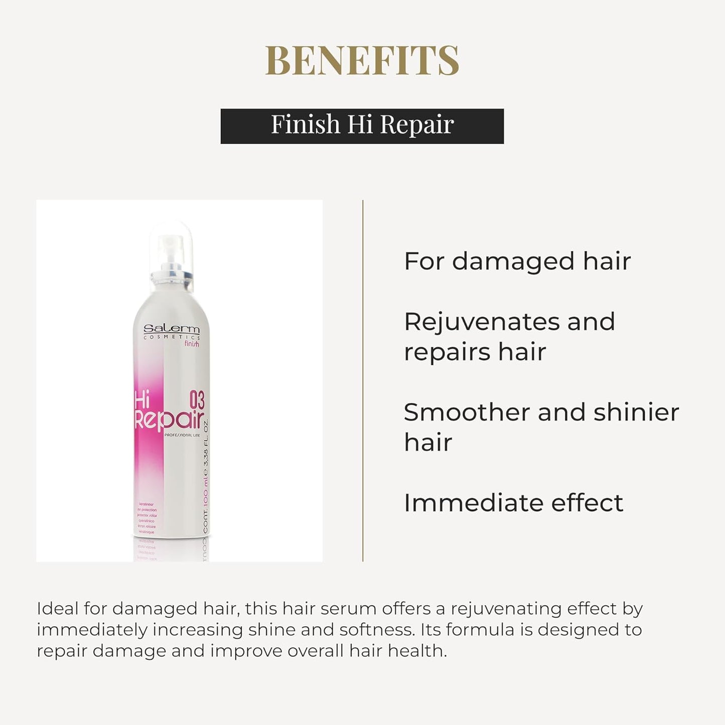 SALERM - Texturizing Hair Serum - Finish Hi Repair - 100 ml - For Damaged Hair - Rejuvenates and Repairs Hair - Softer and Shinier Hair - Immediate EffecT
