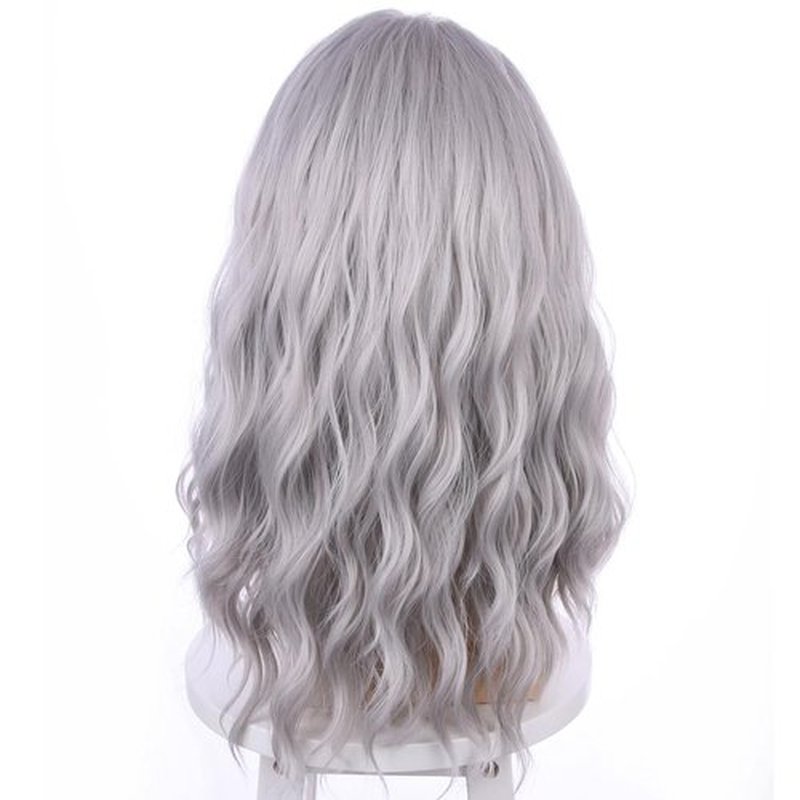 PATTNIUM Men Wig Silver Grey Long Wigs Gray Wavy Cosplay Wig Halloween Curly Hair Party Wig Heat Resistan Synthetic Wig with Wig Cap
