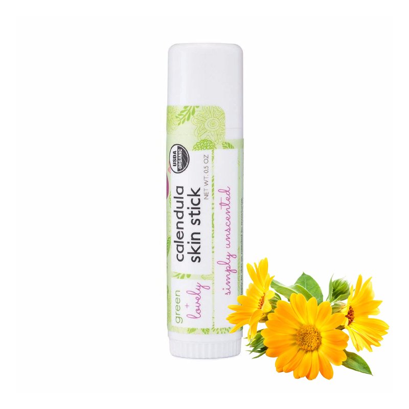 Green + Lovely Calendula Skin Stick Organic Lotion Sticks Moisturizing Balm Ointment Salve Multipurpose Hand Cream Body Bar, 0.5 oz., Simply Unscented (1 Tube)
