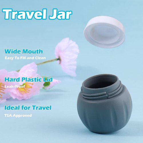 Travel Containers for Toiletries, GLAMFIELDS TSA Approved 2Pcs 1.7oz+3Pcs 1oz Travel Size Silicone Jars BPA Free, Leak-proof Travel Essentials with Lid for Cosmetic Face Hand Body Cream Grey (5Pack)
