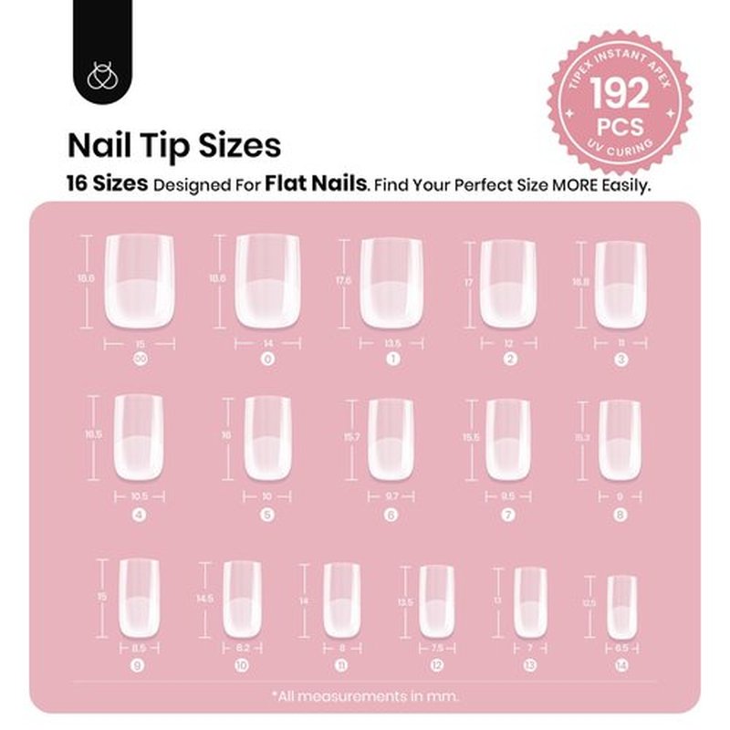 Beetles Tipex Instant Apex Nail Tips Extra Short Square: 192 Pcs Pre-Building&Pre-Etched Short Square Gel Nail Tips Full Cover Half Matte False Glue on Nail Tips -Thick Acrylic Nail Set for Flat Nails