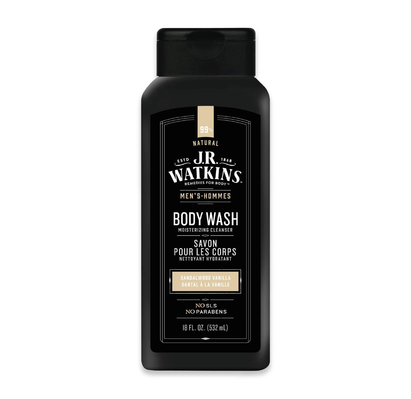 J R Watkins Men's Body Wash, Sandalwood Vanilla, 18 fl oz (532 ml)