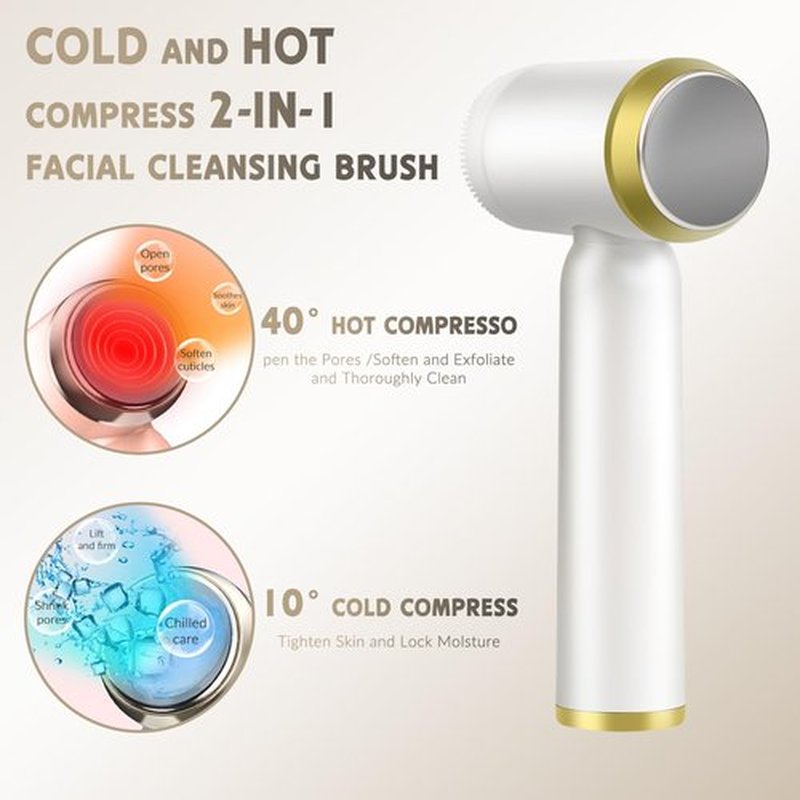 Landmore Facial Cleansing Brush, 8 in 1 Spin Face Wash Brush Rechargable Waterproof Face Scrubber with 6 Brush Heads, 3 Speeds for Deep Cleansing, Exfoliator, Thermal & Cold Massager Skin Care, White
