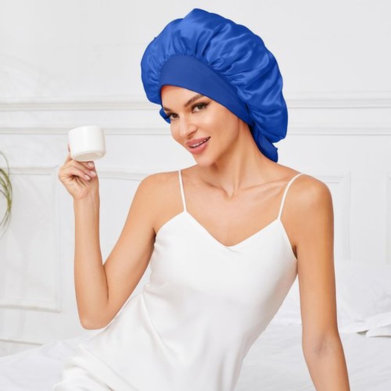 Silk Bonnet for Sleeping Women, Silk Hair Bonnet for Sleeping, Silk Hair Wrap for Sleeping Women, Satin Bonnet with Tie Band Blue