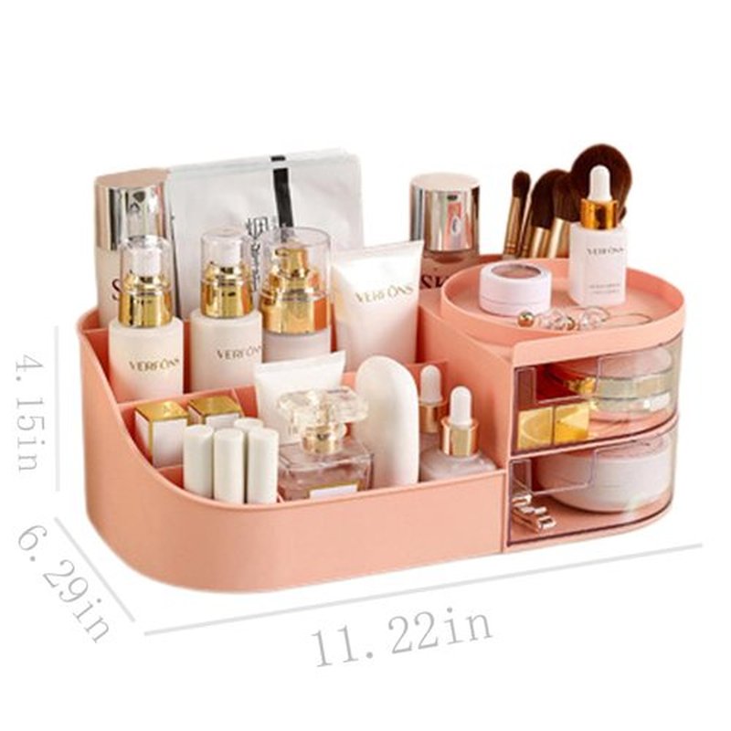 POFUOT skin care organizer,Makeup Desk Organizer With Drawers,Countertop Organizer for Cosmetics,Vanity brush with Holder for Lipstick, Brushes, Eyeshadow, and Desktop Finishing Dresser (D-pink)