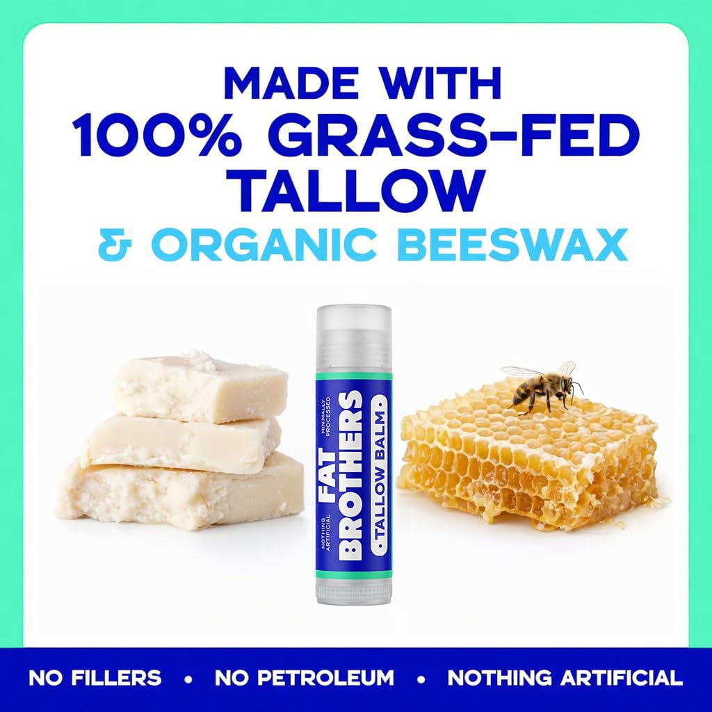 Natural Tallow Lip Balm – Grass Fed Beef Tallow + Organic Beeswax - Pure, Ultra-Moisturizing & Non-Greasy - for Dry Lips or Everyday Use - 4 Pack (Spearmint)