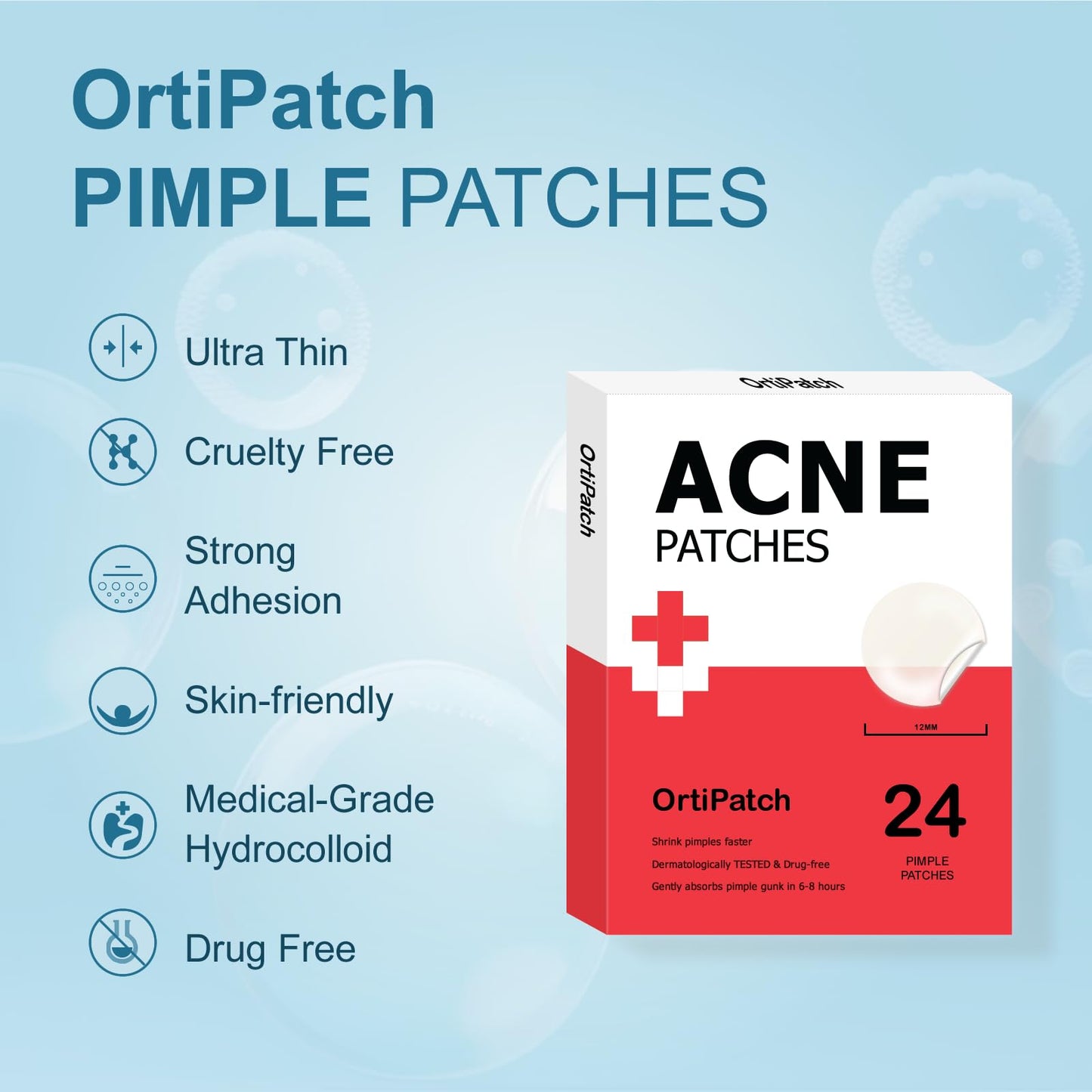 OrtiPatch Pimple Patches for Face, Hydrocolloid Acne Patches, Absorb Zits and Blemishes, Invisible Spot Cover, Treatment for Breakouts, Acne Stickers with Salicylic Acid and Tea Tree Oil (24 Count)
