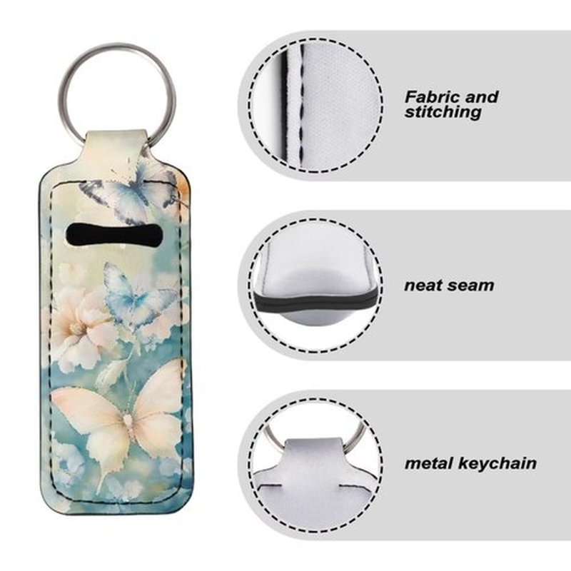 SEANATIVE Butterfly 5 PCS Lipstick Holder Keychain Chapstick Case Keychain Lip Balm Portable Sleeve Organizer Holder Cute Mini Keychain Chapstick Holder for Women