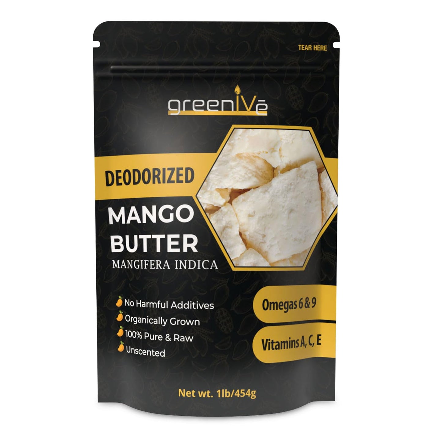 GreenIVe Deodorized Mango Butter Chuncks 100% Pure Raw Unrefined Natural Creamy Skin Hair Moisturizer Hydrating Body Butter Lotion Lip Balm Soap Making DIY Cosmetics Whipped Creams Food Grade 16oz