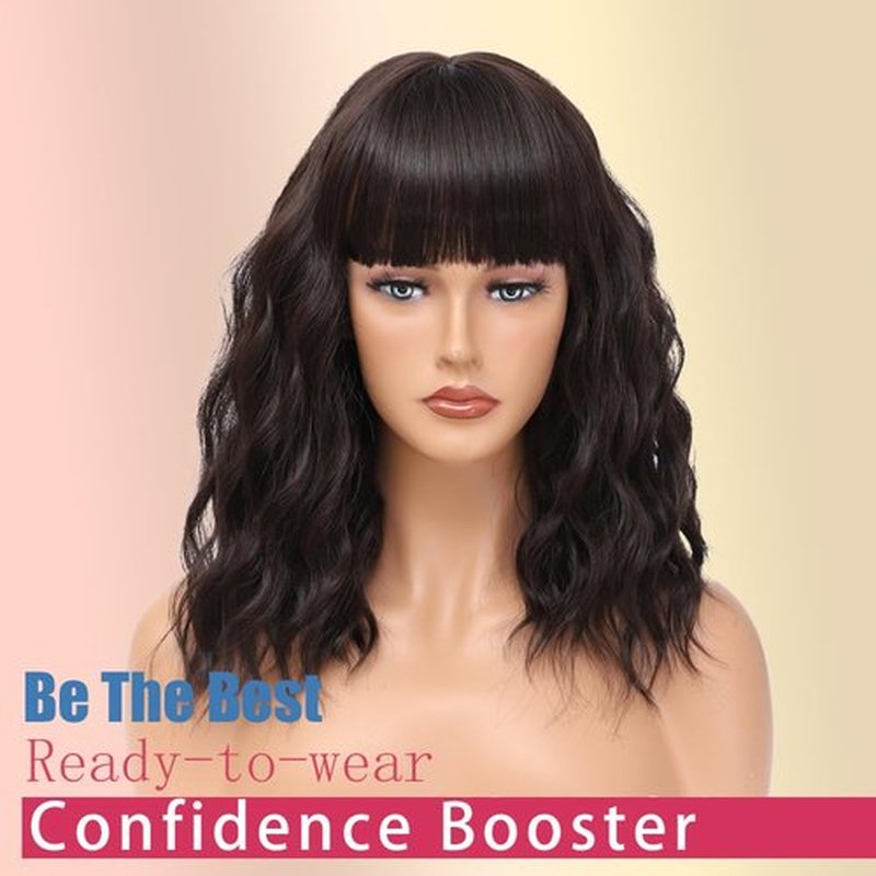 Short Brown Wig with Bangs Curly Bob Wigs for Women Natural Brown Hair Replacement Wigs Cosplay Costume Halloween Wigs