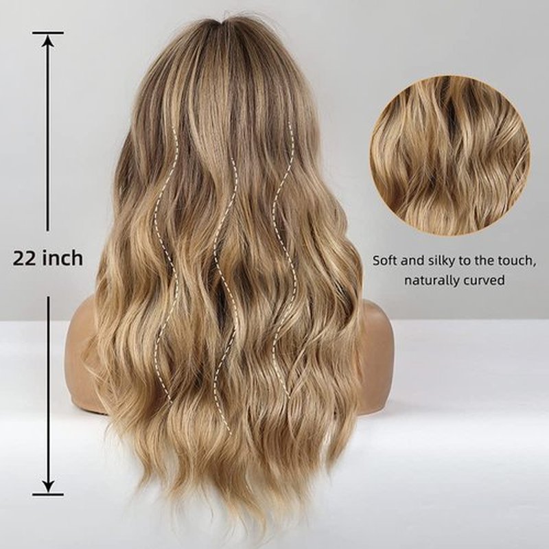 FORCUTEU Ombre Blonde Wig With Bangs Long Wavy Blonde Wigs for Women Heat Resistant Blonde Wigs for Daily Party Cosplay Use(22inch, Ombre Blonde)