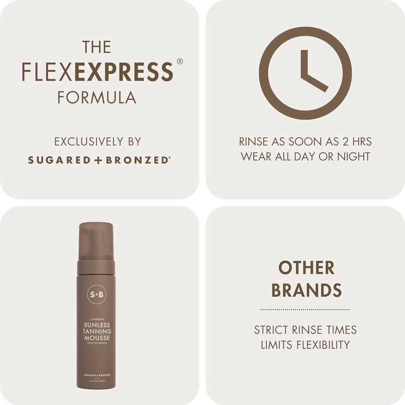 Sunless Tanning Mousse - FlexExpress Self Tanner for Natural Glow | Lightweight, Quick Dry, Vegan, 6 Fl Oz