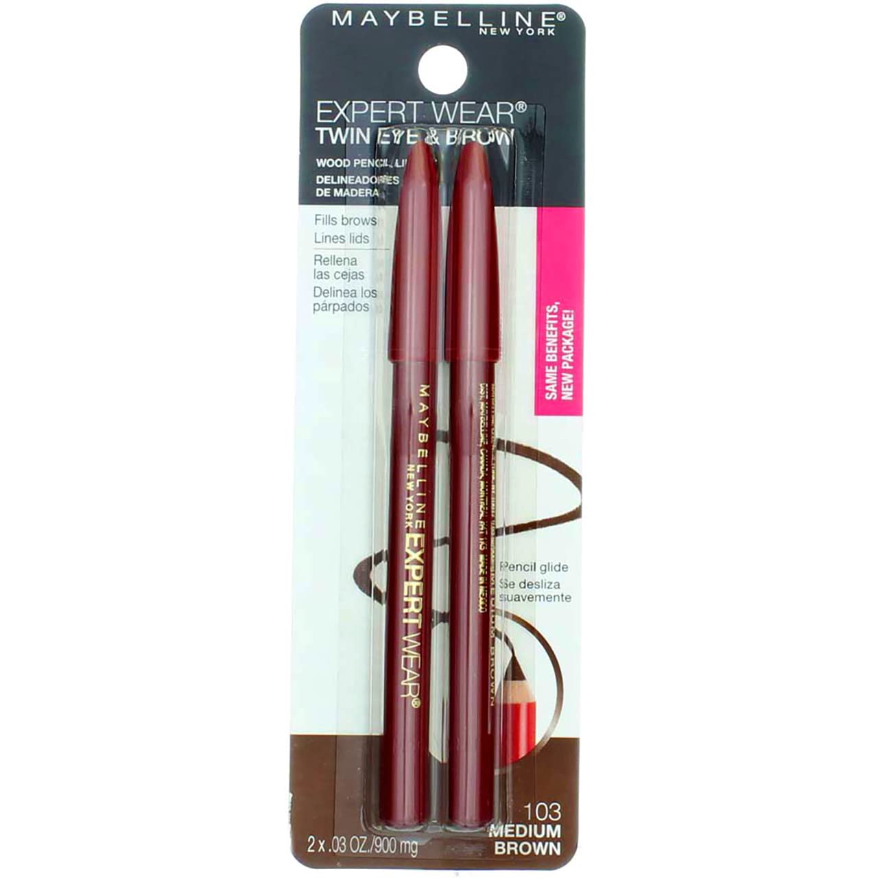 Maybelline Expert Eyes Twin Brow & Eye Pencil, Dark Brown [102], 0.06 oz (Pack of 6)