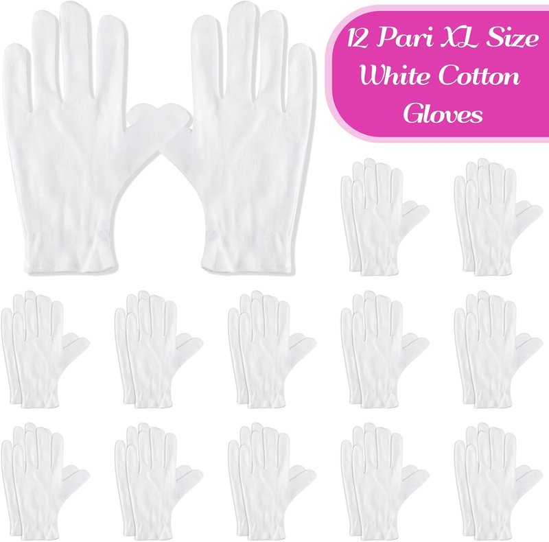 Paxcoo 12 Pairs XL White Cotton Gloves - Moisturizing Hand Spa & Eczema Care