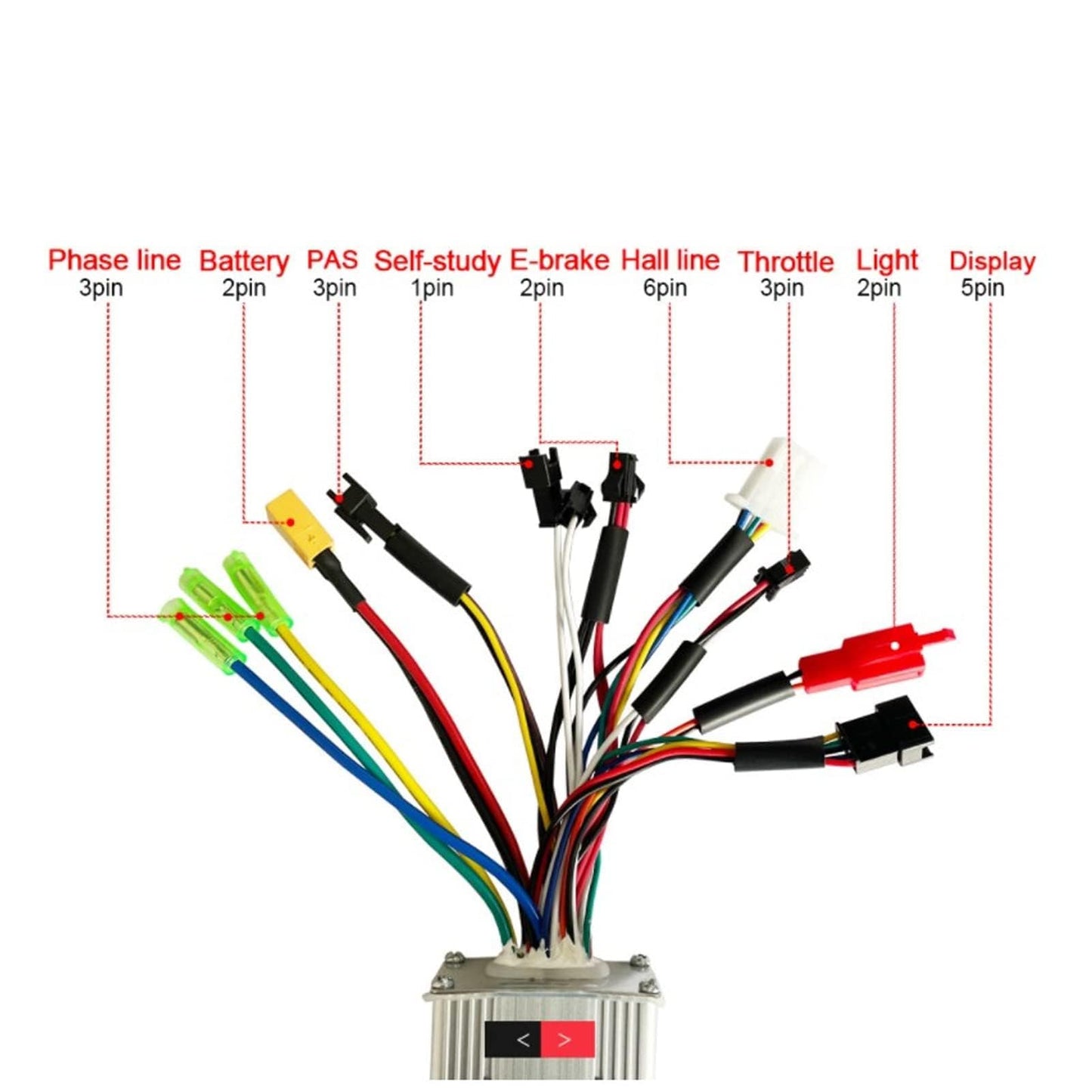 equlup 24V 36V 48V 3 Mode SineWave Controller, 17A Brushless DC Motor Controller Aluminum Alloy Scooter Brushless Controller Kit for Electric Bikes