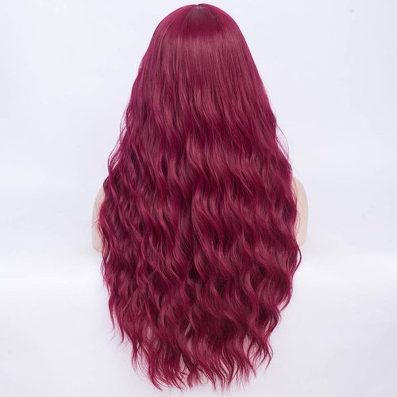 PATTNIUM Dark Red Wig Long Curly Wavy Wig Red Wig with Bangs for Women Burgundy Wig Synthetic Halloween Cosplay Wig (Dark Red)