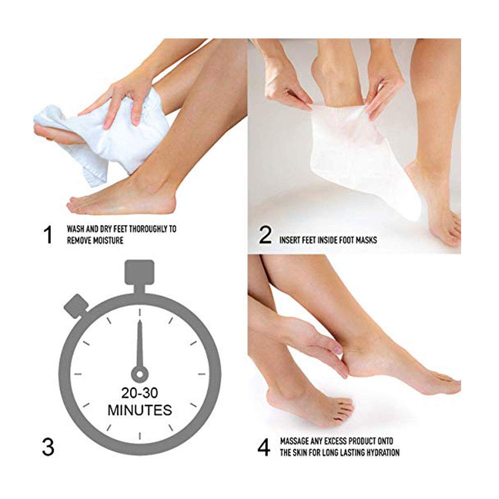 CALA Moisturizing Foot Mask Socks, Shea Butter + Sunflower Seed Oil, Tea Tree & Aloe Hydrating Booties with Urea + Hyaluronic Acid, 3 Pairs, 20-30 Min Treatment
