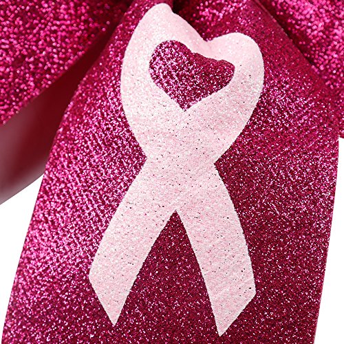 Subesty 7”Large Breast Cancer Awareness Girls Cheerleader Hair Bow Elastic Ponytail Holder For Cheerleader Girls Set Of 4