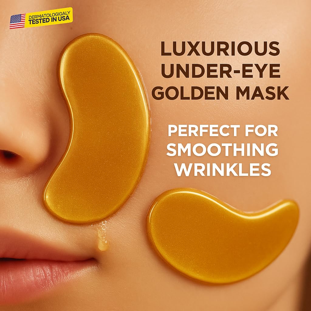 dermaUS Under Eye Patches – 20 Pairs Collagen Gold Eye Mask with Hyaluronic Acid, Green Tea, Aloe & Matcha – Puffy Eyes, Dark Circles, Wrinkles & Bags Treatment – For All Skin Types