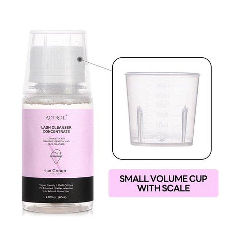 ACTROL Eyelash Cleanser Concentrate 60ml Ice Cream Professional Lash Shampoo Foaming Cleanser DIY Paraben & Sulfate Free Non-lrritating Wash for Extensions Lashes with Salon Home Care-Makes 6 Bottles