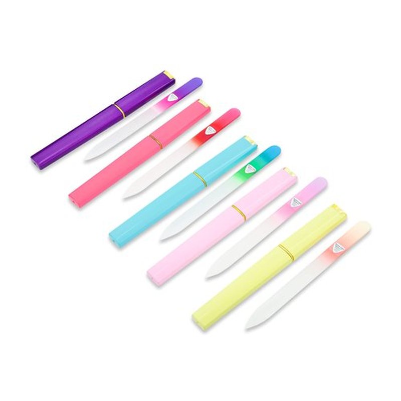 Bona Fide Beauty Czech Glass Nail File Set with Hard Cases, 5 Piece Professional Manicure Glass Fingernail Files